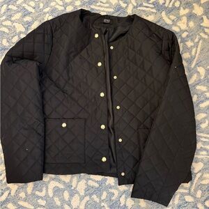 Jones New York Quilted Black Snap-Front Puffer Jacket